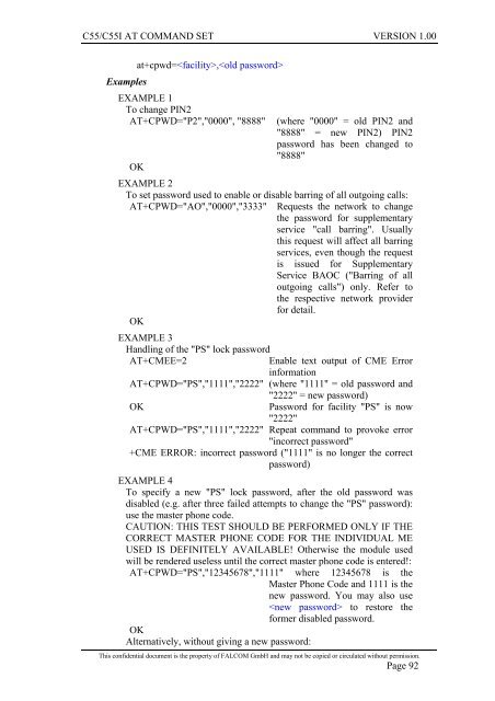 C55/C55i AT COMMAND SET Description Preliminary - Falcom