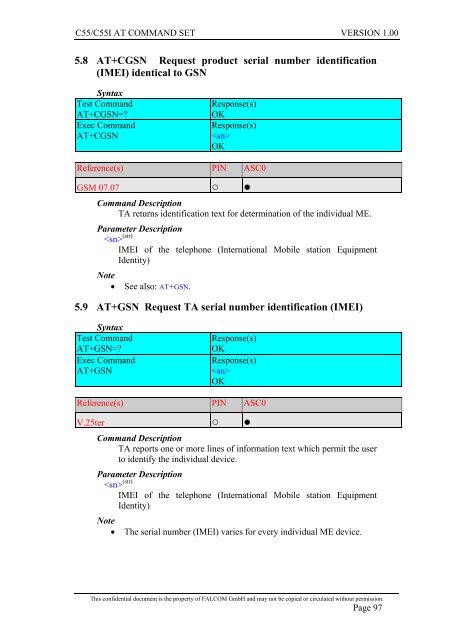 C55/C55i AT COMMAND SET Description Preliminary - Falcom