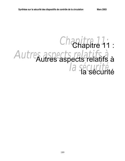 SynthÃ¨se sur la sÃ©curitÃ© des dispositifs de contrÃ´le de la circulation