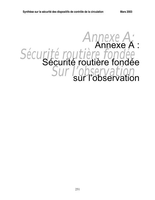 SynthÃ¨se sur la sÃ©curitÃ© des dispositifs de contrÃ´le de la circulation