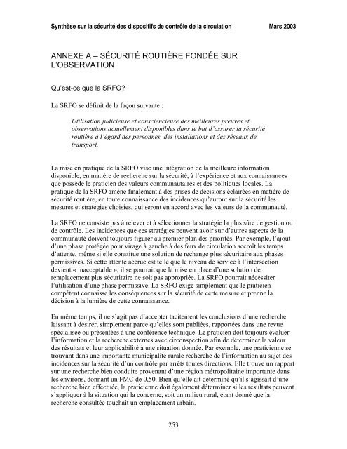 SynthÃ¨se sur la sÃ©curitÃ© des dispositifs de contrÃ´le de la circulation