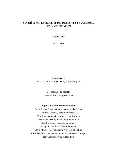 SynthÃ¨se sur la sÃ©curitÃ© des dispositifs de contrÃ´le de la circulation