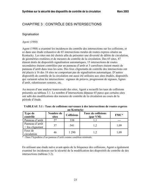 SynthÃ¨se sur la sÃ©curitÃ© des dispositifs de contrÃ´le de la circulation