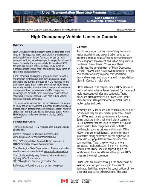 High Occupancy Vehicle Lanes in Canada