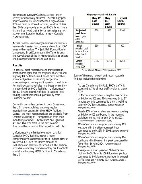 High Occupancy Vehicle Lanes in Canada