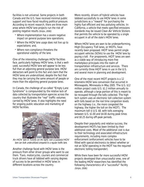 High Occupancy Vehicle Lanes in Canada