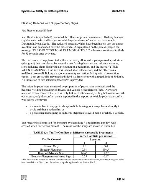 Synthesis of Safety for Traffic Operations - Transports Canada