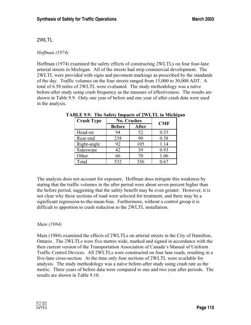 Synthesis of Safety for Traffic Operations - Transports Canada