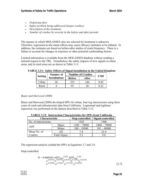 Synthesis of Safety for Traffic Operations - Transports Canada