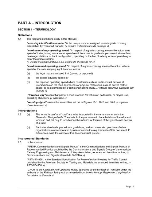 Draft Canadian Railway-Roadway Grade Crossings Standards ...