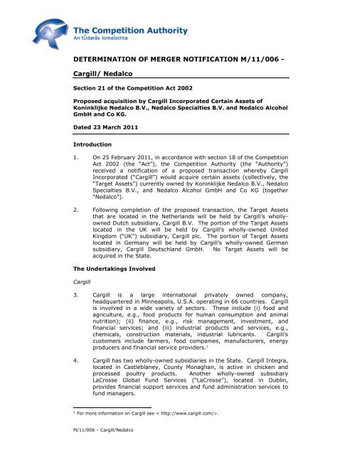 M-11-006 Cargill - Nedalco public.pdf - The Competition Authority