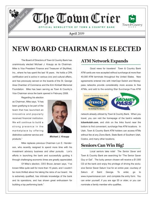 NEW BOARD CHAIRMAN IS ELECTED - Town & Country Bank