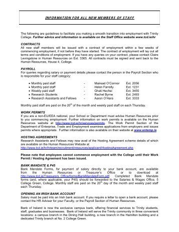 Information for new Staff Members (PDF 41 kB) - Trinity College Dublin
