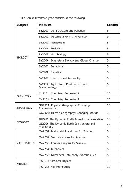 Senior Freshman Programme 2013/2014 - Trinity College Dublin