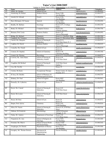 Tutor's List 2008/2009 - Trinity College Dublin