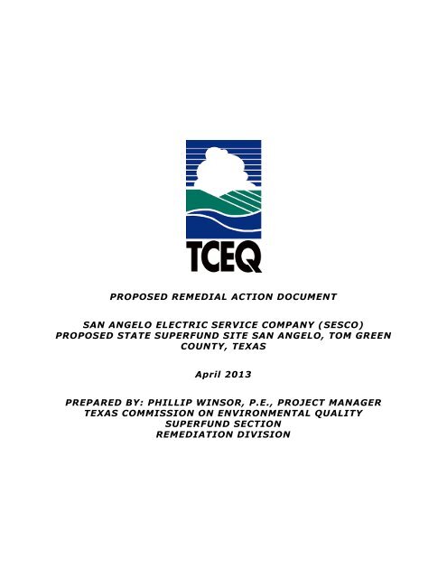 Proposed Remedial Action Document - TCEQ e-Services - Texas.gov