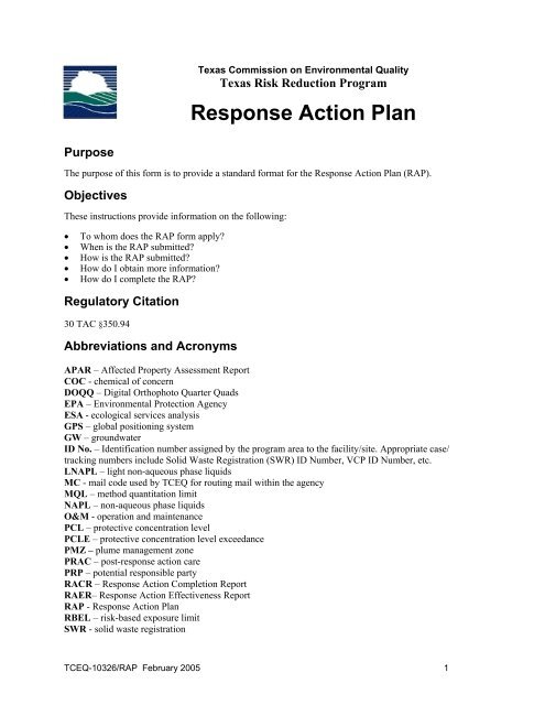 Response Action Plan - TCEQ e-Services