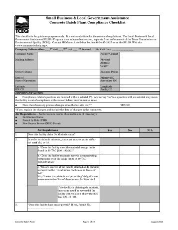 Concrete Batch Plant Compliance Checklist - TCEQ e-Services ...