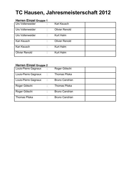 TCH Jahresmeisterschaften 2012 Spielplan - TC Hausen