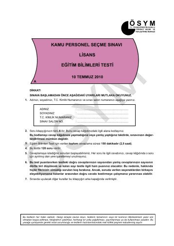 eÄitim bilimleri testi - Ãsym