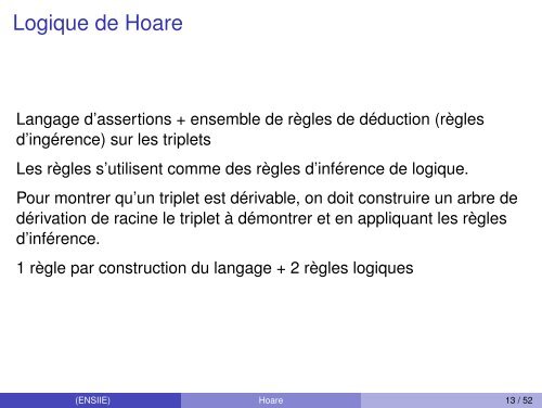 Sémantique Axiomatique ou Logique de Hoare - Ensiie