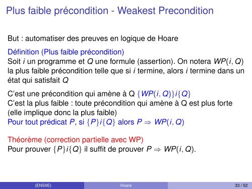 Sémantique Axiomatique ou Logique de Hoare - Ensiie