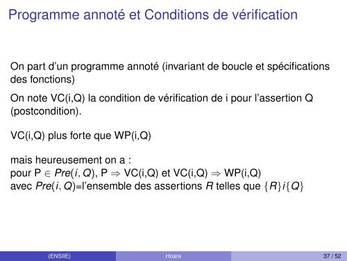 Sémantique Axiomatique ou Logique de Hoare - Ensiie