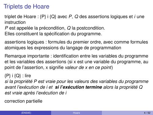 Sémantique Axiomatique ou Logique de Hoare - Ensiie