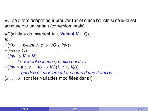 Sémantique Axiomatique ou Logique de Hoare - Ensiie