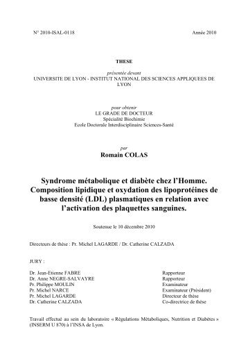 Syndrome métabolique et diabète chez l'Homme. Composition ...