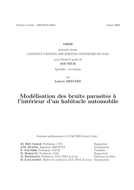 Modélisation des bruits parasites à l'intérieur d'un habitacle ...