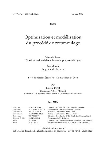 Optimisation et modélisation du procédé de rotomoulage