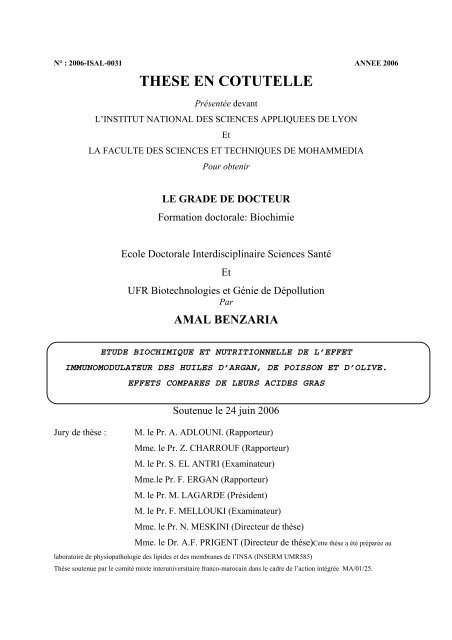 Etude biochimique et nutritionnelle de l'effet immunomodulateur des ...