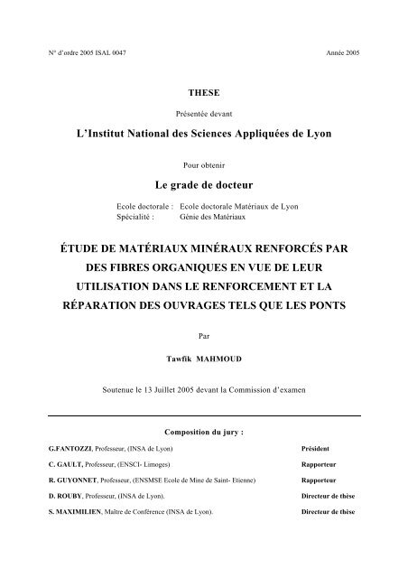 Etude De Materiaux Mineraux Renforces Par Des Fibres Organiques Etude De Materiaux Mineraux Renforces Par Des Fibres Organiques