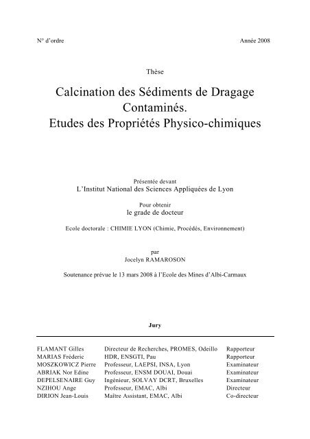 Calcination des Sédiments de Dragage Contaminés - Thèses de l ...