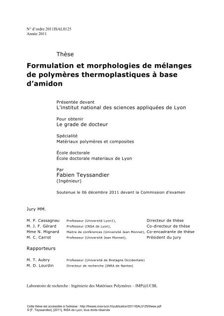 Formulation Et Morphologies De Melanges De Polymeres