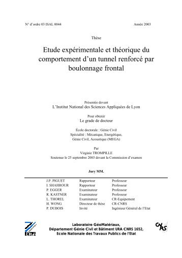 Etude expérimentale du comportement d'un tunnel renforcé par ...