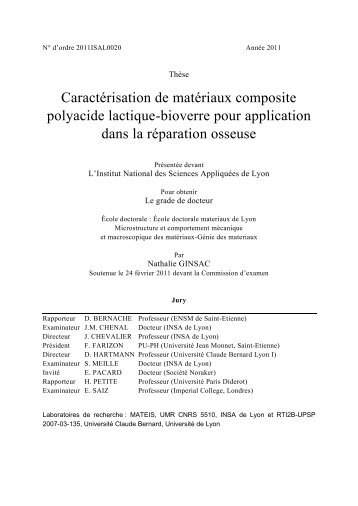 Caractérisation de matériaux composite polyacide lactique-bioverre ...