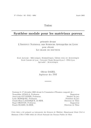 Synthèse modale pour les matériaux poreux - Thèses de l'INSA de ...