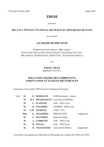 Pollution solide des lubrifiants, indentation et fatigue des surfaces