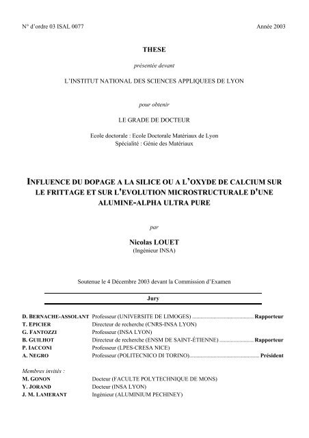 Influence du dopage à la silice ou au calcium sur le frittage et sur l ...