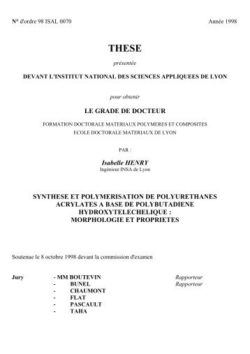 Synthèse et polymérisation de polyuréthanes acrylates à base de ...