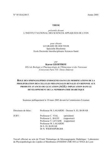 Rôle des sphingolipides endogènes dans les modifications de la ...