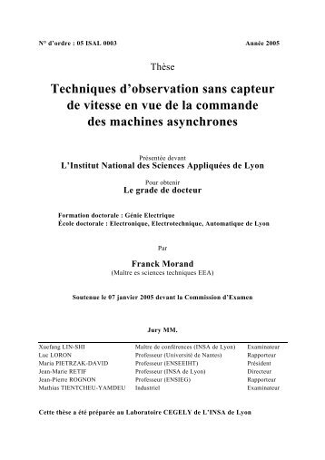 Techniques d'observation sans capteur de vitesse en vue de la ...