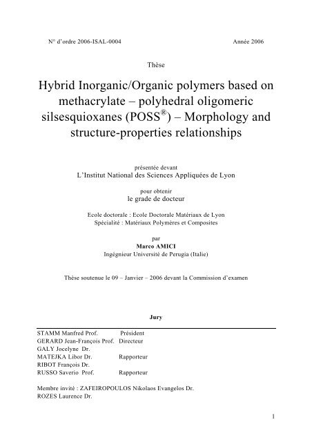 Hybrid Inorganic/Organic polymers based on methacrylate
