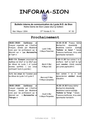 Prochainement - Notre Dame de Sion FransÄ±z Lisesi