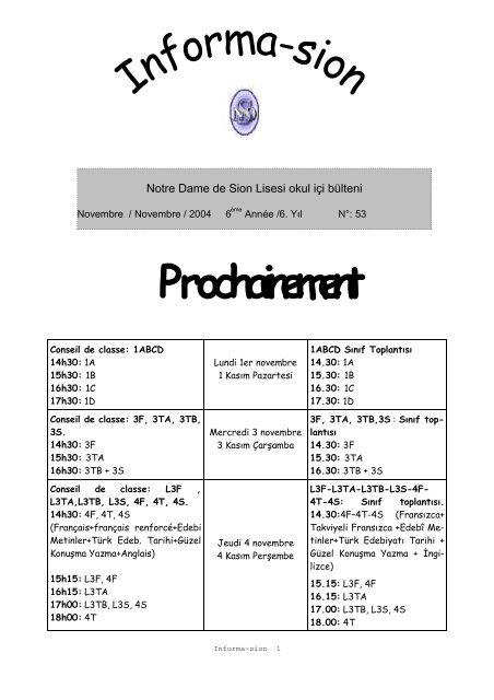 Prochainement - Notre Dame de Sion FransÄ±z Lisesi