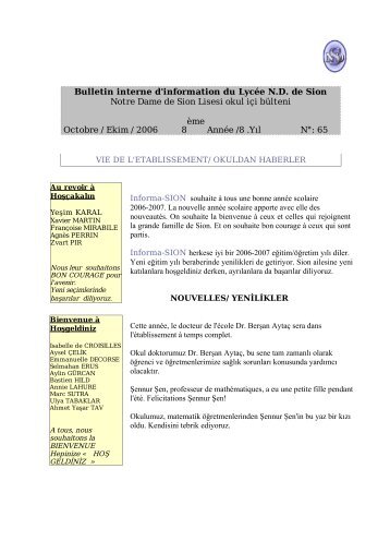 Bulletin interne d'information du LycÃ©e N.D. de Sion Notre Dame de ...