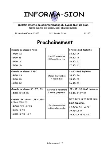 Prochainement - Notre Dame de Sion FransÄ±z Lisesi