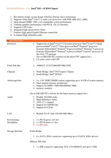 GA-P43-ES3G (rev. 1.0) Intel P43 + ICH10 Chipset 1. Revolution ...
